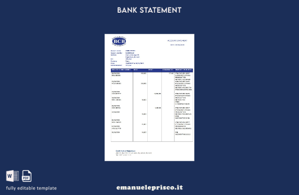 modello word di estratto conto bancario della Burundi Credit Bank of Bujumbura i